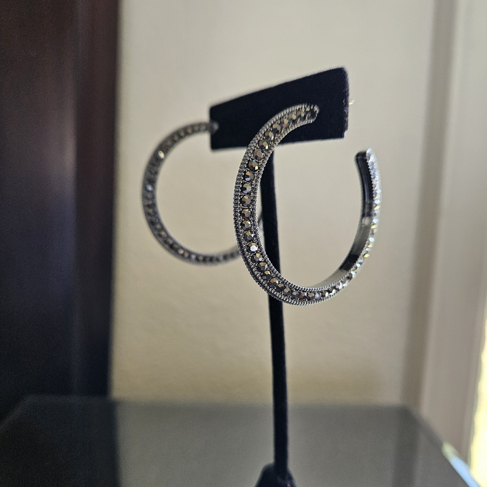 Paparazzi Dazzling Diamond-naire Black Hoop Earrings - Picture 2 of 5